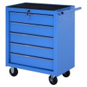 Ratastel töökojakäru tööriistakast 5 sahtliga, sinine