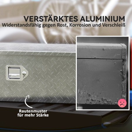 Alumiiniumist hoiukast külgkäepidemete, luku ja võtmetega, 99 × 33 × 25,5 cm