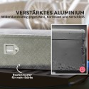 Alumiiniumist hoiukast külgkäepidemete, luku ja võtmetega, 99 × 33 × 25,5 cm