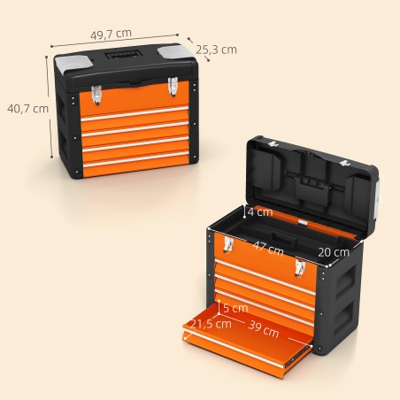 Tühi terasest tööriistakast 4 sahtliga, oranž, 49,7 × 25,3 × 40,7 cm