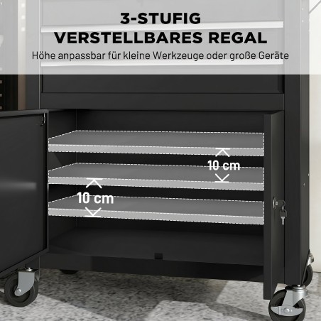 Must ratastel tööriistakapp perforeeritud plaadi ja 3 sahtliga