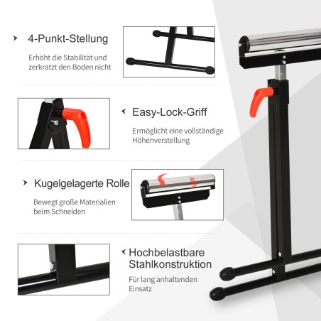 Reguleeritava kõrgusega rullpukk metallist, kandevõime kuni 90 kg, must, 44 × 50 × 68–110 cm
