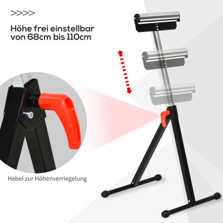 Reguleeritava kõrgusega rullpukk metallist, kandevõime kuni 90 kg, must, 44 × 50 × 68–110 cm