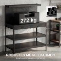 Tööjaam reguleeritavate riiulite, perforeeritud seina ja 2 sahtliga, 122 × 61 × 156 cm, must