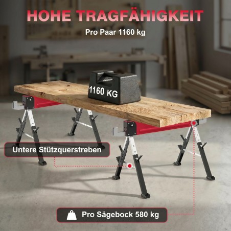 2-osaline kokkupandavate metallist tööpukkide komplekt, 64–81 cm, punane