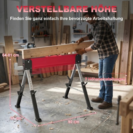 2-osaline kokkupandavate metallist tööpukkide komplekt, 64–81 cm, punane
