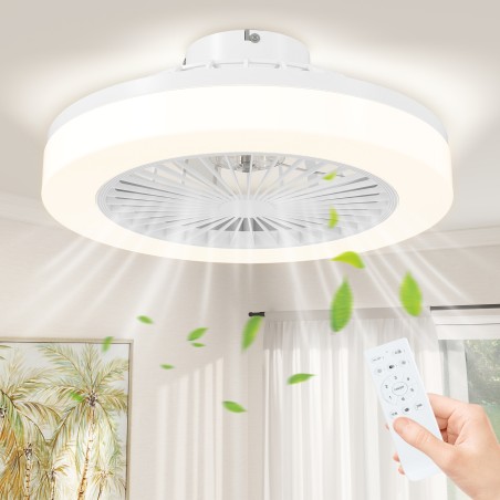 Laeventilaator LED-lambi, 6 kiiruse ja kaugjuhtimispuldiga, valge