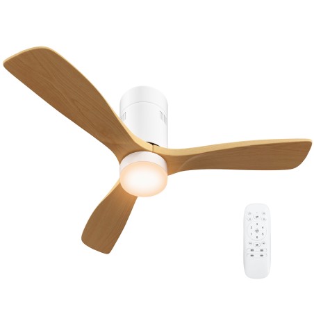 Laeventilaator LED-valgusti, 6 kiiruse ja kaugjuhtimispuldiga, helepruun