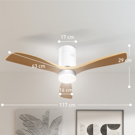 Laeventilaator LED-valgusti, 6 kiiruse ja kaugjuhtimispuldiga, helepruun