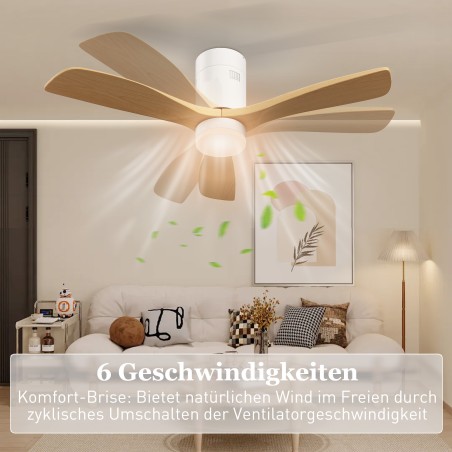 Laeventilaator LED-valgusti, 6 kiiruse ja kaugjuhtimispuldiga, helepruun