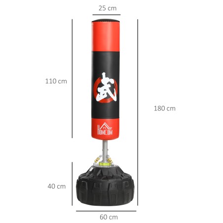 Täiskasvanute vabalt seisev poksikott imialusega, must-punane, 60 × 60 × 180 cm