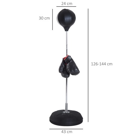 Poksikomplekt poksipalli ja kinnastega, reguleeritav kõrgus 126–144 cm, must