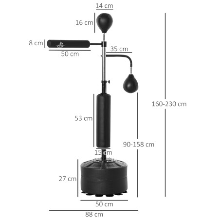 Seisev poksitreener kahe kiiruspalli ja refleksikangiga, 160–230 cm, must