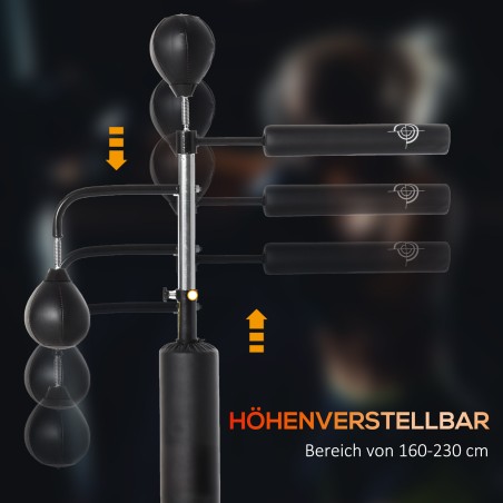 Seisev poksitreener kahe kiiruspalli ja refleksikangiga, 160–230 cm, must