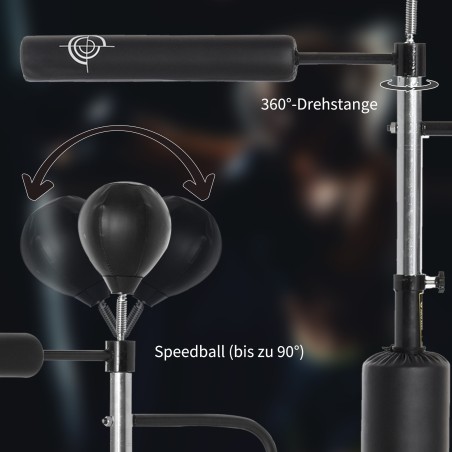 Seisev poksitreener kahe kiiruspalli ja refleksikangiga, 160–230 cm, must