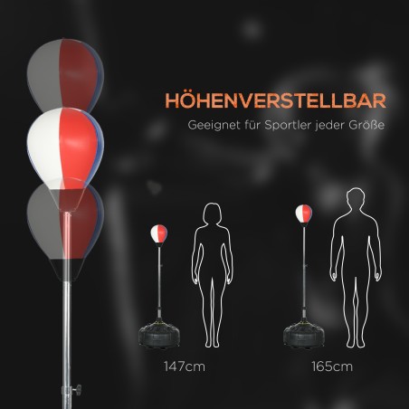 Reguleeritava kõrgusega poksitreeningupall terasest alusega, must-punane-valge