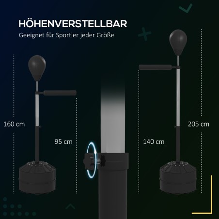 Refleksvardaga poksitreeningupall täidetava aluse ja õhupumbaga, must
