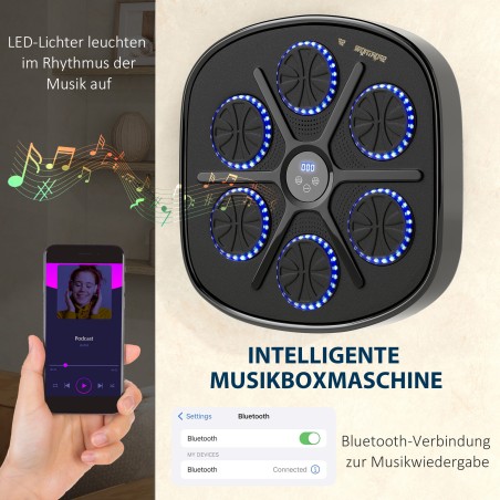 Muusikaga rütmiline poksitreeningseade, 9 režiimi, Bluetooth, LED-tuled