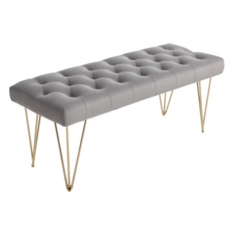 Polsterdatud pink sametise välimusega, metall, hall, 116 × 44,5 × 49 cm