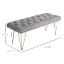 Polsterdatud pink sametise välimusega, metall, hall, 116 × 44,5 × 49 cm