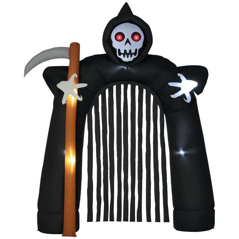 Täispuhutav Halloweeni aiakaunistus vikatiisanda kaarena LED-valgustusega, 2,85 m