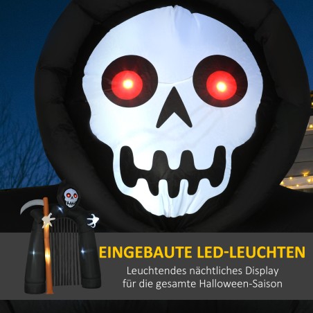 Täispuhutav Halloweeni aiakaunistus vikatiisanda kaarena LED-valgustusega, 2,85 m