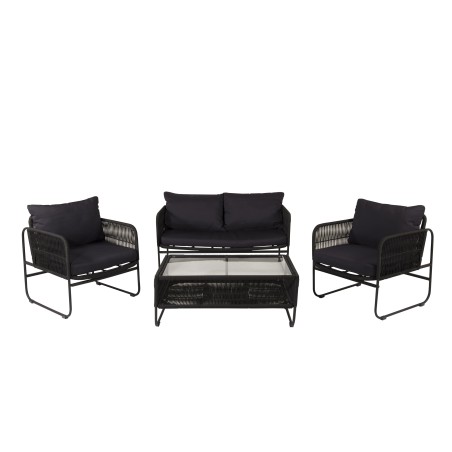 Utah Lounge komplekt - must - must köis (kahekohaline + 2 ühekohalist + laud)