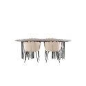 Kivist ovaalne söögilaud - must / Mocca spoon + Limhamni tool - must / beež samet 