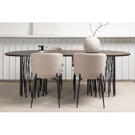 Kivist ovaalne söögilaud - must / Mocca spoon + Modesto söögitool - beež / beež Boucle 