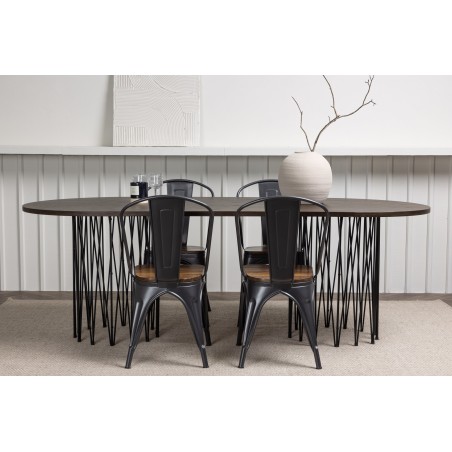Kivist ovaalne söögilaud - must / Mocca spoon + Tempe söögitool - tumehall / tumepruun MDF 