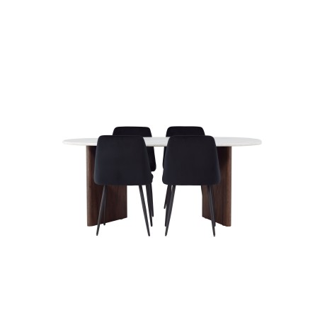 Grönvik söögilaud 180*75 - Mocca / valkjas Concretelook MDF + öösöögitool - must / must samet 