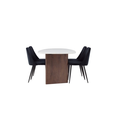 Grönvik söögilaud 180*75 - Mocca / valkjas Concretelook MDF + öösöögitool - must / must samet 