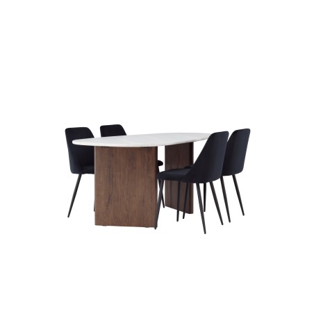 Grönvik söögilaud 180*75 - Mocca / valkjas Concretelook MDF + öösöögitool - must / must samet 