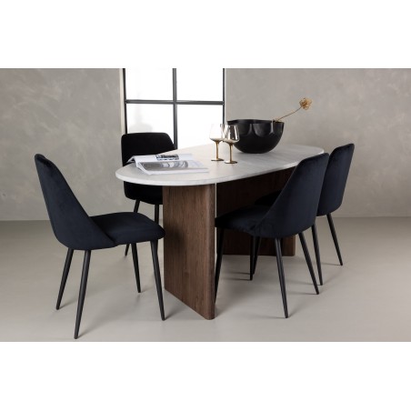 Grönvik söögilaud 180*75 - Mocca / valkjas Concretelook MDF + öösöögitool - must / must samet 