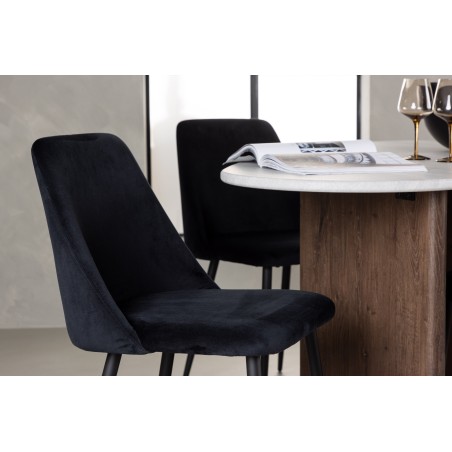 Grönvik söögilaud 180*75 - Mocca / valkjas Concretelook MDF + öösöögitool - must / must samet 