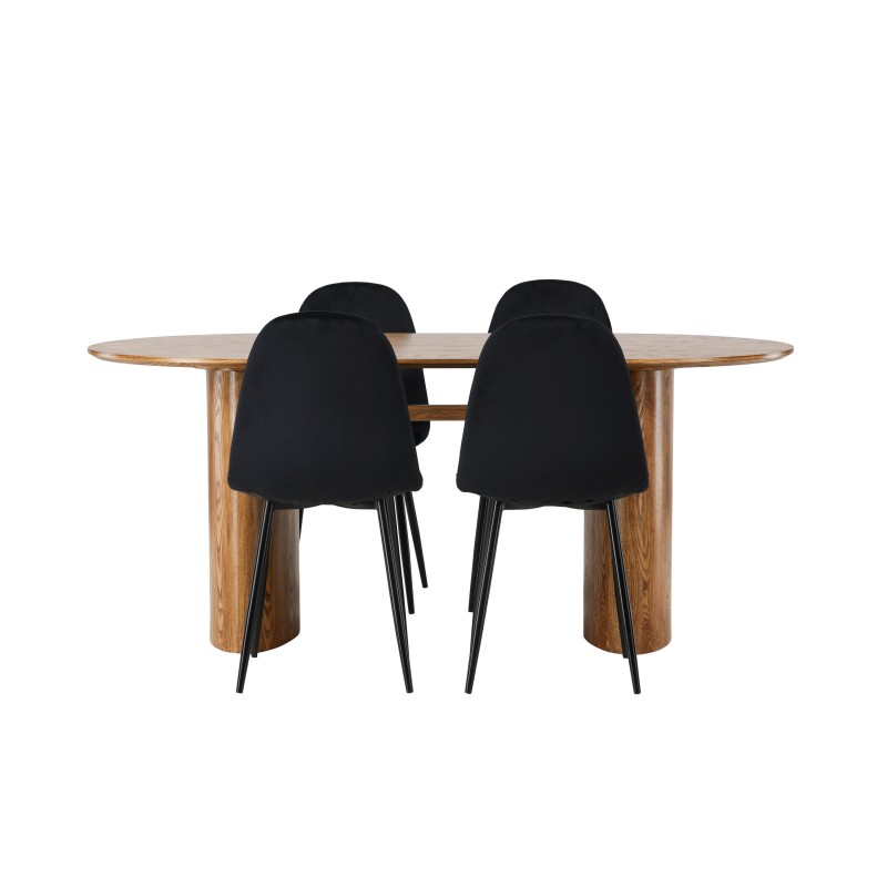 Isolde söögilaud 140*75 - loodus / loodus MDF + söögitool Polar - mustad jalad / must samet 