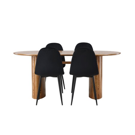 Isolde söögilaud 140*75 - loodus / loodus MDF + söögitool Polar - mustad jalad / must samet 