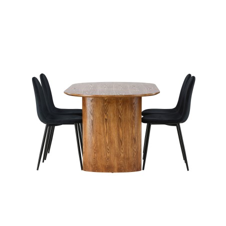 Isolde söögilaud 140*75 - loodus / loodus MDF + söögitool Polar - mustad jalad / must samet 