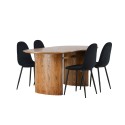 Isolde söögilaud 140*75 - loodus / loodus MDF + söögitool Polar - mustad jalad / must samet 