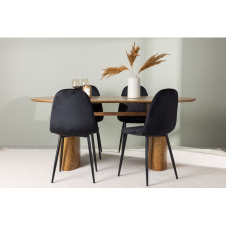 Isolde söögilaud 140*75 - loodus / loodus MDF + söögitool Polar - mustad jalad / must samet 