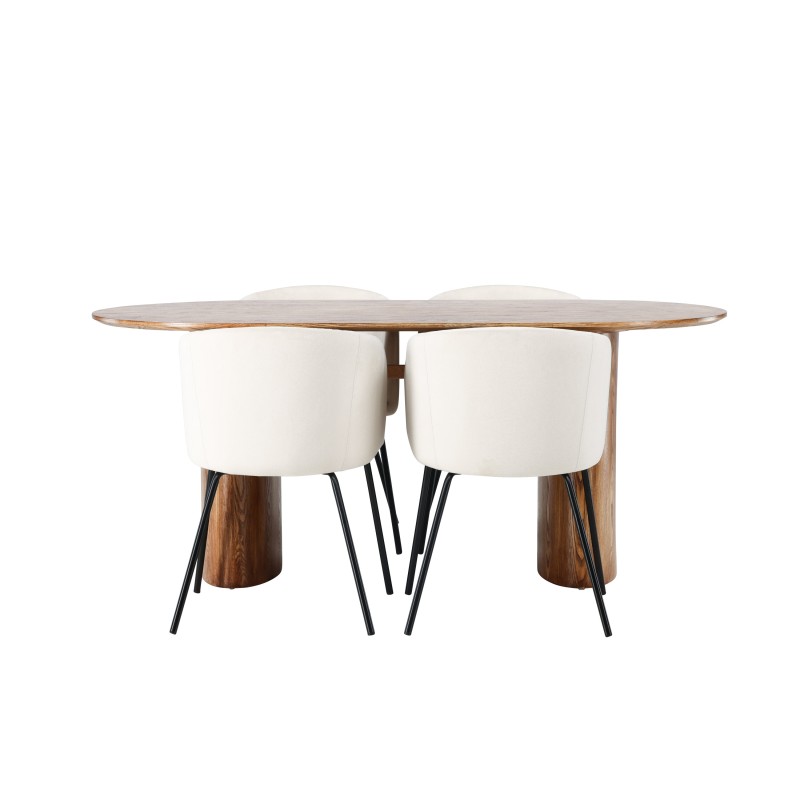 Isolde söögilaud 140*75 - loodus / loodus MDF + Berit tool - must / beež samet 