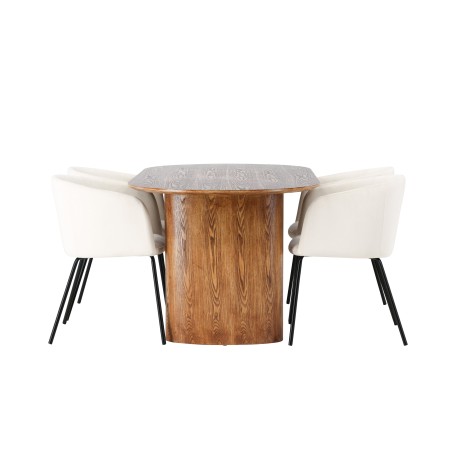 Isolde söögilaud 140*75 - loodus / loodus MDF + Berit tool - must / beež samet 