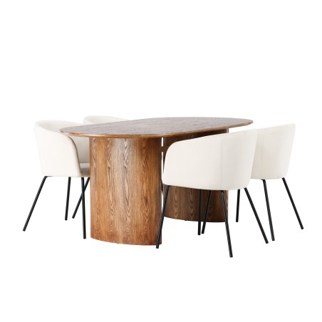 Isolde söögilaud 140*75 - loodus / loodus MDF + Berit tool - must / beež samet 
