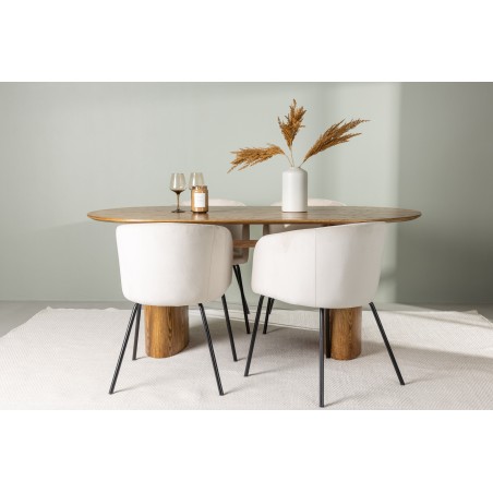 Isolde söögilaud 140*75 - loodus / loodus MDF + Berit tool - must / beež samet 