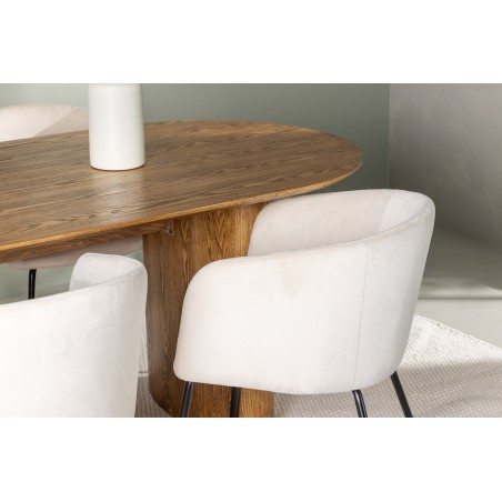 Isolde söögilaud 140*75 - loodus / loodus MDF + Berit tool - must / beež samet 