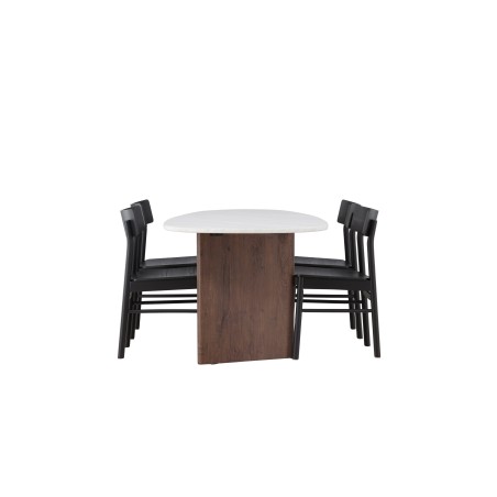 Grönvik söögilaud 180*75 - Mocca / valkjas betoon MDF + söögitool Montros - naturaalne / naturaalne kummipuit 