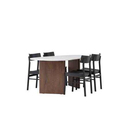 Grönvik söögilaud 180*75 - Mocca / valkjas betoon MDF + söögitool Montros - naturaalne / naturaalne kummipuit 