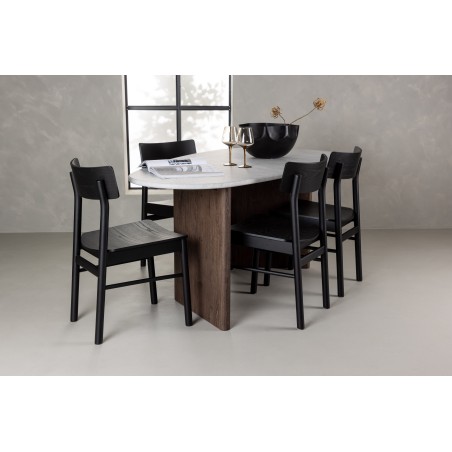 Grönvik söögilaud 180*75 - Mocca / valkjas betoon MDF + söögitool Montros - naturaalne / naturaalne kummipuit 