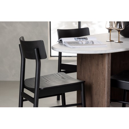 Grönvik söögilaud 180*75 - Mocca / valkjas betoon MDF + söögitool Montros - naturaalne / naturaalne kummipuit 