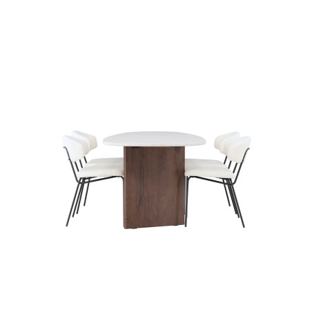 Grönvik söögilaud 180*75 - Mocca / valkjas Concretelook MDF + Chico söögitool - must / valge Boucle 